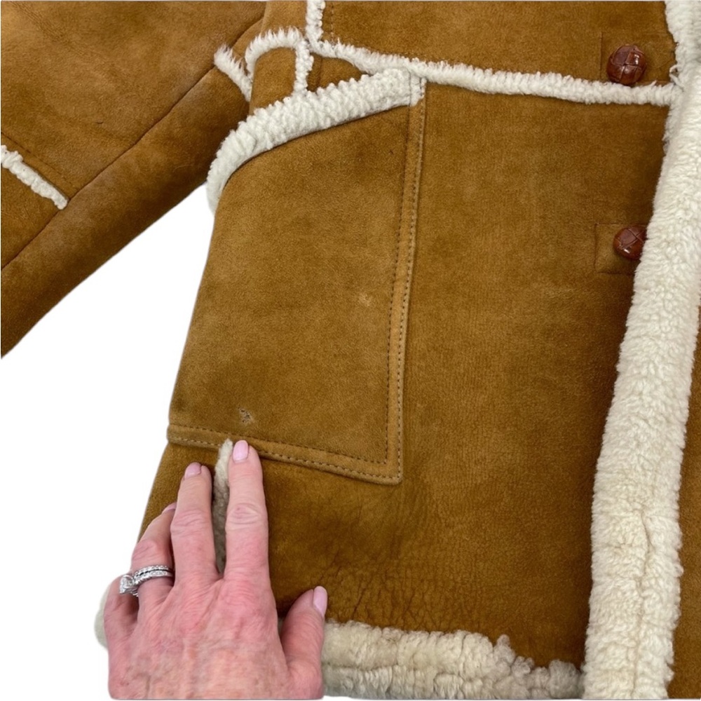 ❣️HP❣️Authentic Shearling Leather Coat Chestnut Brown and Ivory L/XL - Picture 12 of 16